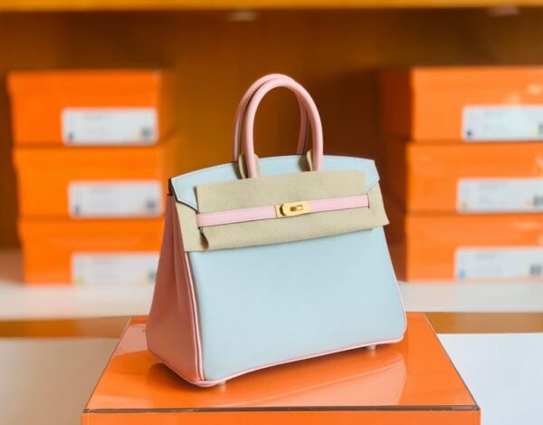 Hermes Birkin Chevre 3Q sakura pink & 80 Pearl grey Gold Hardware 25cm Full Handmade