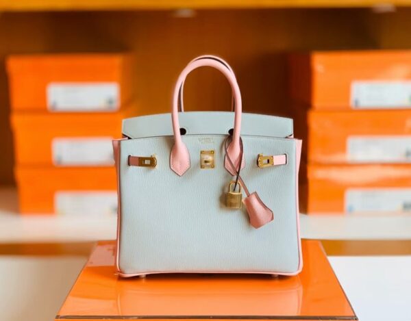 Hermes Birkin Chevre 3Q sakura pink & 80 Pearl grey Gold Hardware 25cm Full Handmade