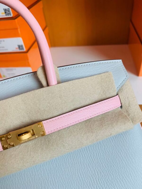 Hermes Birkin Chevre 3Q sakura pink & 80 Pearl grey Gold Hardware 25cm Full Handmade
