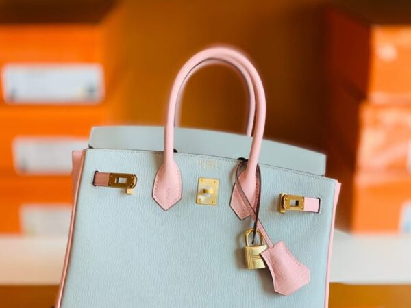 Hermes Birkin Chevre 3Q sakura pink & 80 Pearl grey Gold Hardware 25cm Full Handmade
