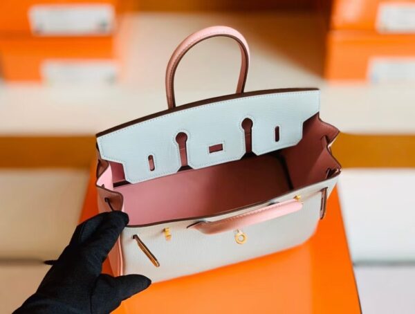 Hermes Birkin Chevre 3Q sakura pink & 80 Pearl grey Gold Hardware 25cm Full Handmade