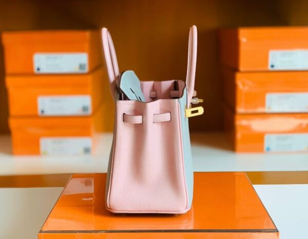 Hermes Birkin Chevre 3Q sakura pink & 80 Pearl grey Gold Hardware 25cm Full Handmade