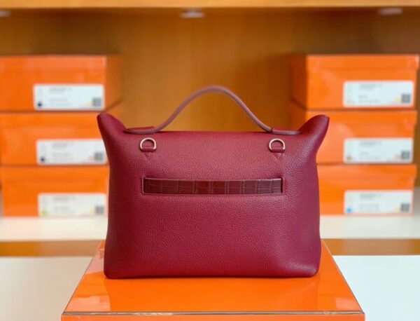 Hermes Kelly 2424 Matte crocodile & Togo Bordeaux red Silver Hardware 29cm Full Handmade
