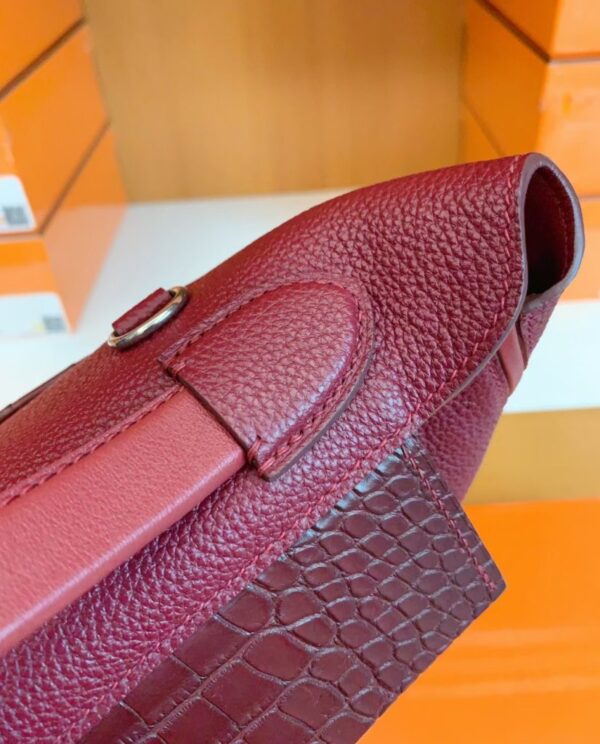 Hermes Kelly 2424 Matte crocodile & Togo Bordeaux red Silver Hardware 29cm Full Handmade