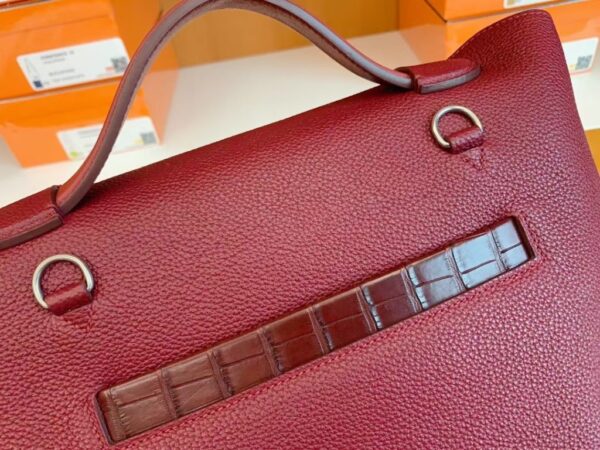 Hermes Kelly 2424 Matte crocodile & Togo Bordeaux red Silver Hardware 29cm Full Handmade