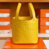 Hermes Picotin Lock Ostrich Lemon yellow Silver Hardware 22cm Full Handmade