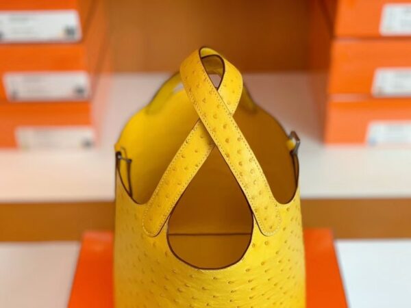 Hermes Picotin Lock Ostrich Lemon yellow Silver Hardware 22cm Full Handmade