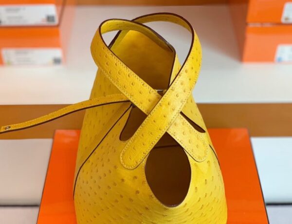 Hermes Picotin Lock Ostrich Lemon yellow Silver Hardware 22cm Full Handmade