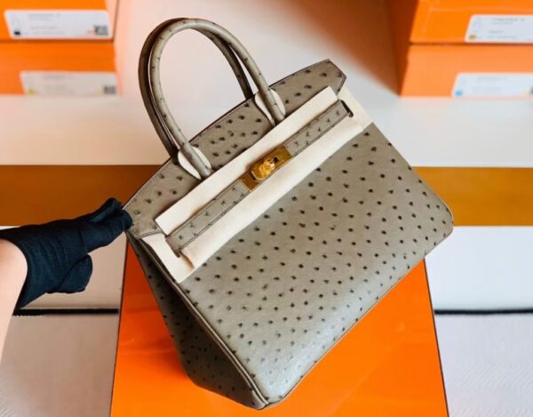 Hermes Birkin Ostrich etoupe grey Gold Hardware 30cm Full Handmade
