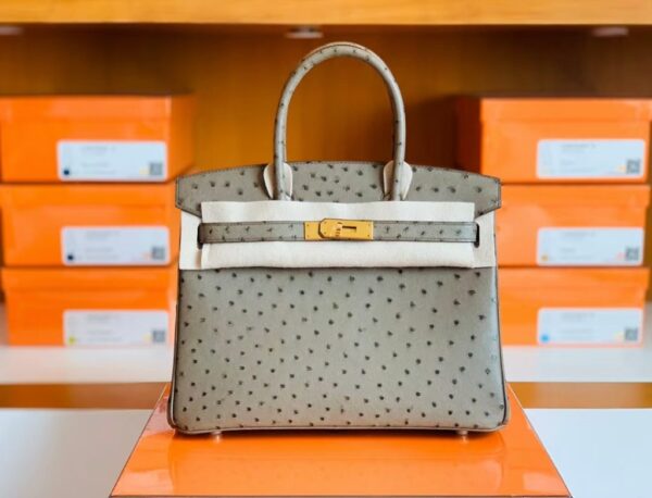 Hermes Birkin Ostrich etoupe grey Gold Hardware 30cm Full Handmade