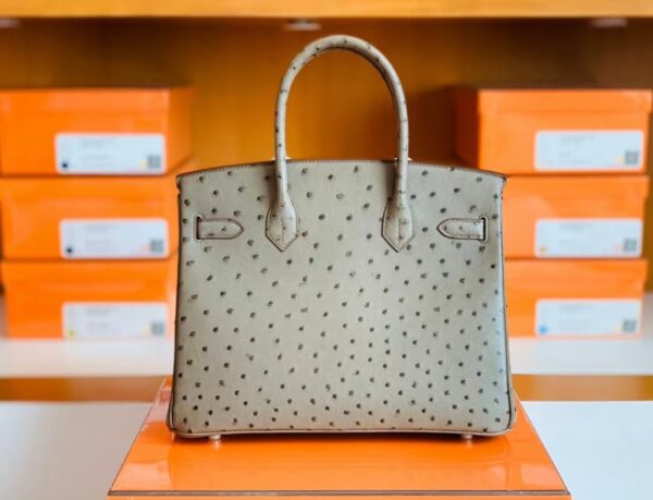 Hermes Birkin Ostrich etoupe grey Gold Hardware 30cm Full Handmade