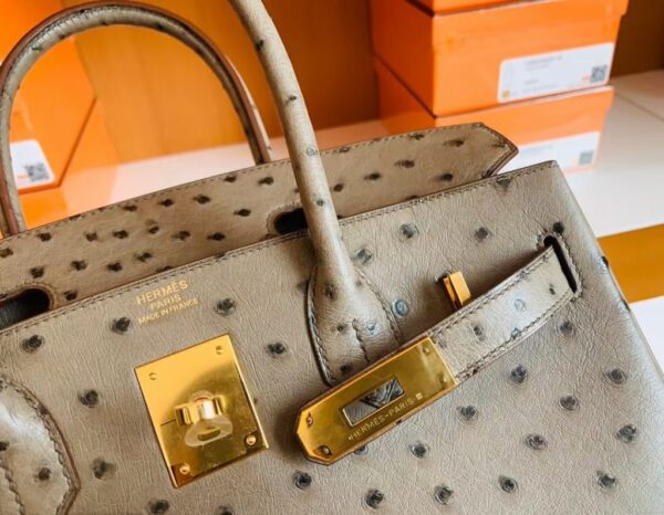 Hermes Birkin Ostrich etoupe grey Gold Hardware 30cm Full Handmade
