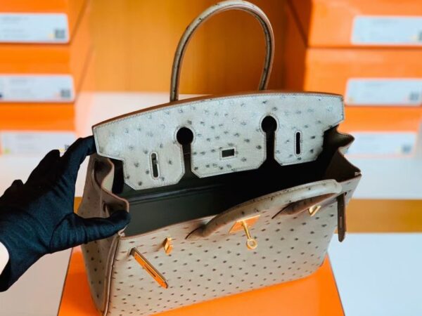 Hermes Birkin Ostrich etoupe grey Gold Hardware 30cm Full Handmade