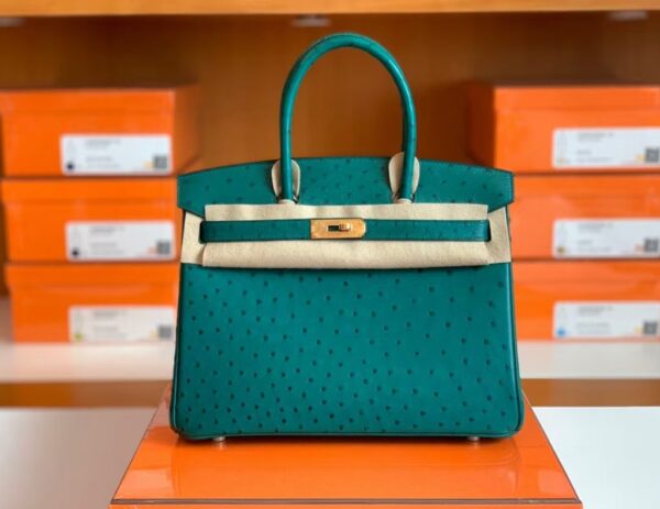 mmexport1673775103434-1024x791-2 Hermes Birkin Ostrich u4 Velvet green Gold Hardware 30cm Full Handmade
