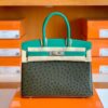 Hermes Birkin Ostrich Olive green & 1K Bamboo green & Etoupe Grey Silver Hardware 30cm Full Handmade