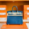 Hermes Birkin Shiny Alligator Crocodile 1P Noble blue Silver Hardware 25cm Full Handmade
