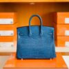 Hermes Birkin Shiny Alligator Crocodile 1P Noble blue Silver Hardware 25cm Full Handmade