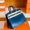 Hermes Birkin Shiny Alligator Crocodile 1P Noble blue Silver Hardware 25cm Full Handmade