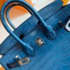 Hermes Birkin Shiny Alligator Crocodile 1P Noble blue Silver Hardware 25cm Full Handmade