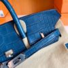 Hermes Birkin Shiny Alligator Crocodile 1P Noble blue Silver Hardware 25cm Full Handmade