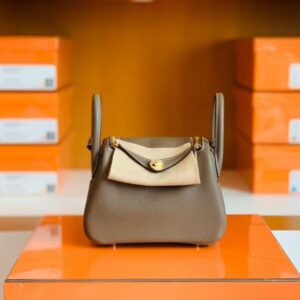 Hermes mini Lindy Togo 18 etoupe Gold Hardware 19cm Full Handmade