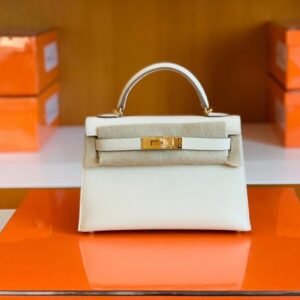 Hermes mini kelly Epsom Creamy White Silver Hardware 19cm Full Handmade