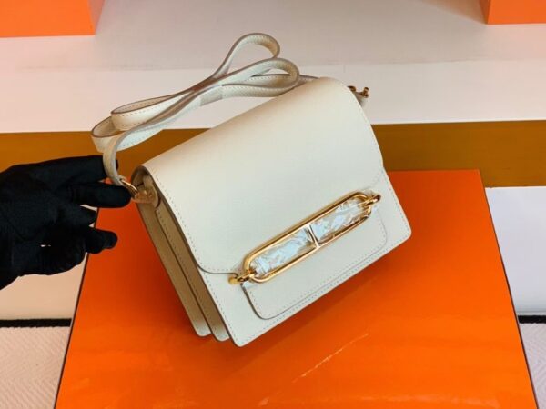 Hermes Roulis Eve Leather craie White Gold Hardware 18cm Full Handmade