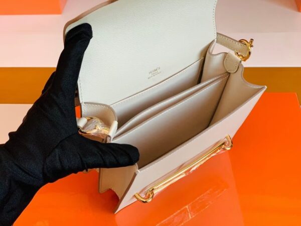 Hermes Roulis Eve Leather craie White Gold Hardware 18cm Full Handmade