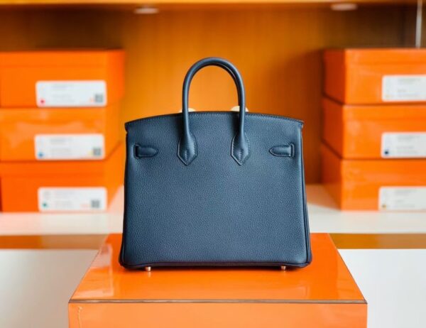 Hermes Birkin Togo bi-color Deep Blue & Orange Silver Hardware 25cm Full Handmade