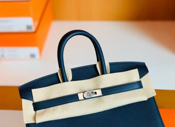 Hermes Birkin Togo bi-color Deep Blue & Orange Silver Hardware 25cm Full Handmade