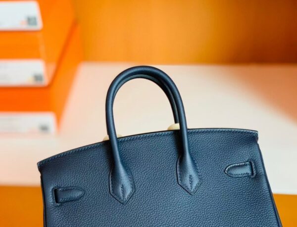 Hermes Birkin Togo bi-color Deep Blue & Orange Silver Hardware 25cm Full Handmade