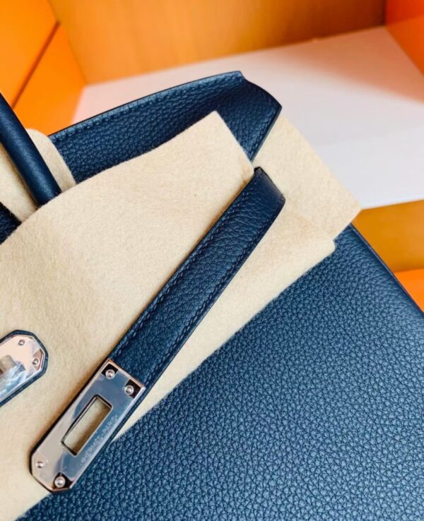 Hermes Birkin Togo bi-color Deep Blue & Orange Silver Hardware 25cm Full Handmade