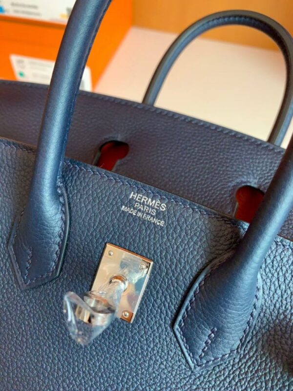 Hermes Birkin Togo bi-color Deep Blue & Orange Silver Hardware 25cm Full Handmade