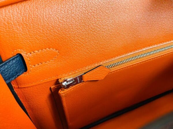Hermes Birkin Togo bi-color Deep Blue & Orange Silver Hardware 25cm Full Handmade
