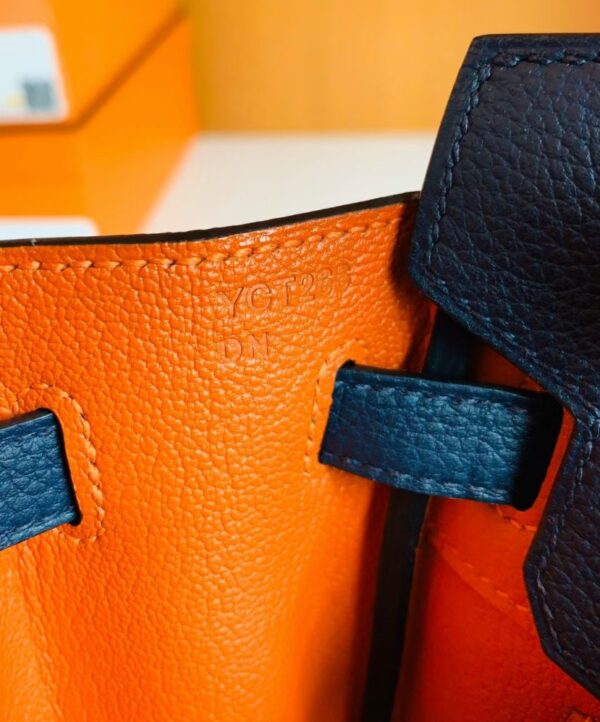 Hermes Birkin Togo bi-color Deep Blue & Orange Silver Hardware 25cm Full Handmade