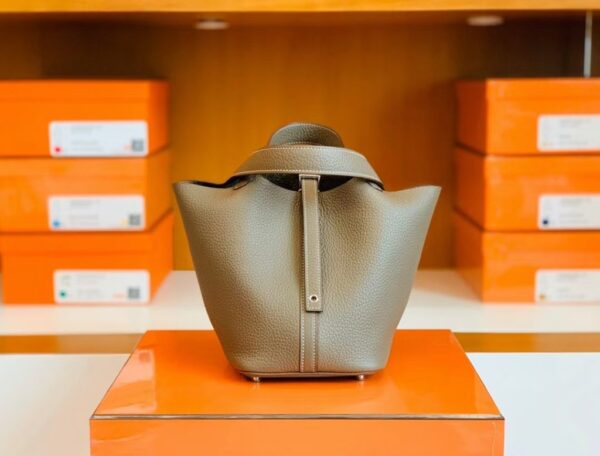 Hermes Picotin Lock TC Leather etoupe grey Silver Hardware 18cm Full Handmade