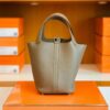 Hermes Picotin Lock TC Leather etoupe grey Silver Hardware 18cm Full Handmade