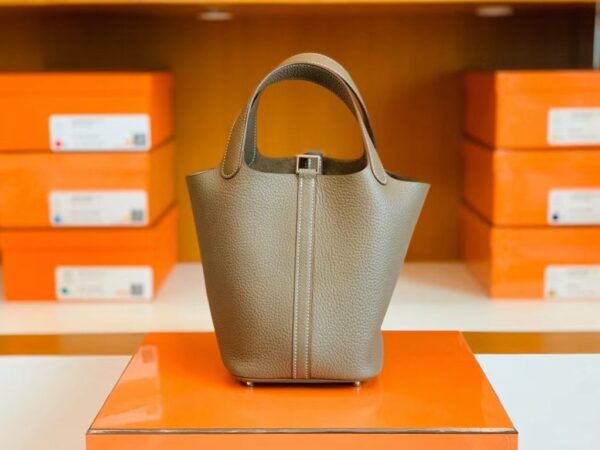 Hermes Picotin Lock TC Leather etoupe grey Silver Hardware 18cm Full Handmade