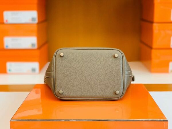 Hermes Picotin Lock TC Leather etoupe grey Silver Hardware 18cm Full Handmade