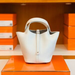 Hermes Picotin Lock TC Leather 01 Pure white Silver Hardware 18cm Full Handmade
