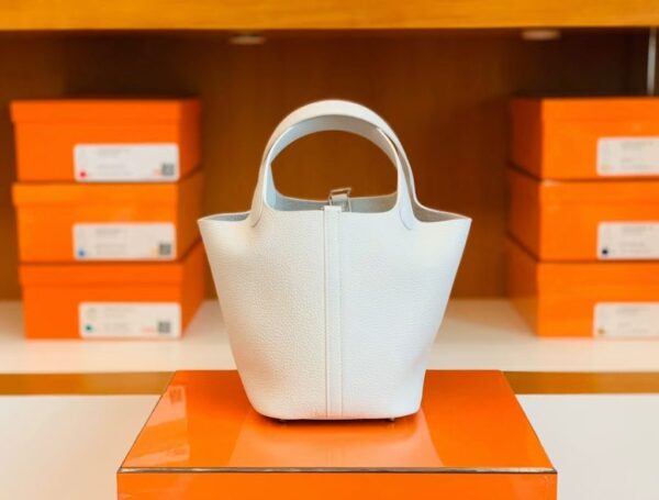 Hermes Picotin Lock TC Leather 01 Pure white Silver Hardware 18cm Full Handmade