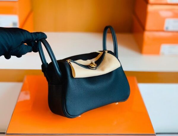 Hermes Mini Lindy Togo CK89 Noir Gold Hardware 19cm Full Handmade