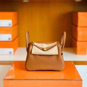 Hermes Mini Lindy Togo CK37 Golden Brown Gold Hardware 19cm Full Handmade