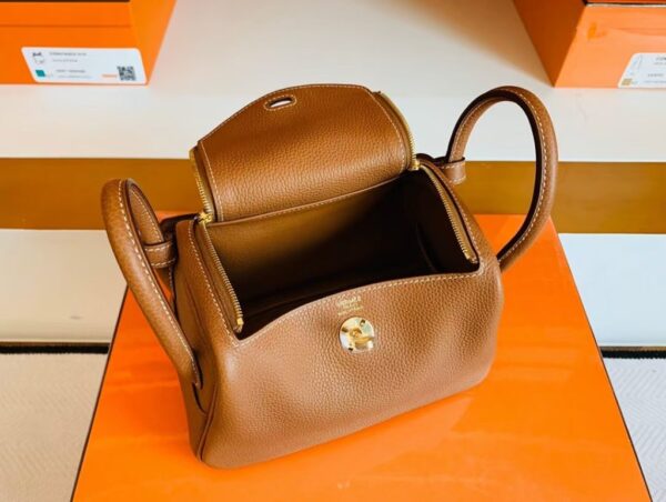 Hermes Mini Lindy Togo CK37 Golden Brown Gold Hardware 19cm Full Handmade