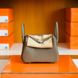 Hermes Mini Lindy Togo 18 etoupe grey Silver Hardware 19cm Full Handmade