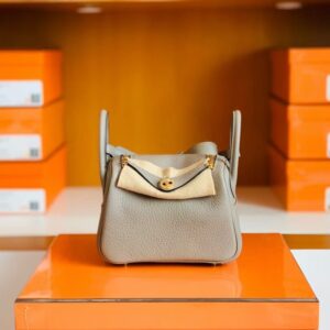 Hermes Mini Lindy Togo M8 gris asphalte Gold Hardware 19cm Full Handmade