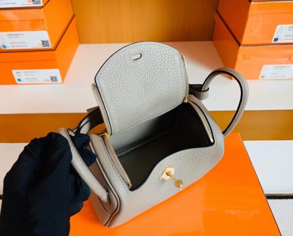 Hermes Mini Lindy Togo M8 gris asphalte Gold Hardware 19cm Full Handmade
