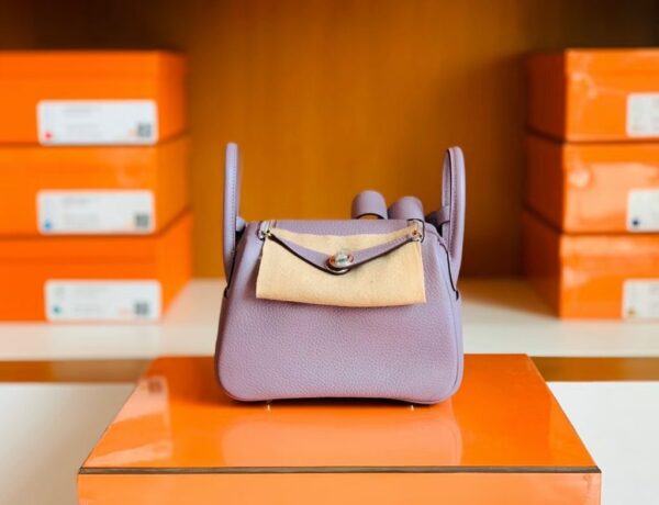 Hermes Mini Lindy Togo 4W Taro purple Silver Hardware 19cm Full Handmade
