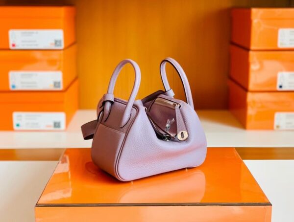 Hermes Mini Lindy Togo 4W Taro purple Silver Hardware 19cm Full Handmade