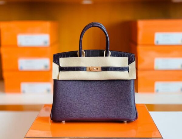 Hermes Birkin Touch Togo & Matte crocodile grape purple Rose Gold Hardware 25cm Full Handmade